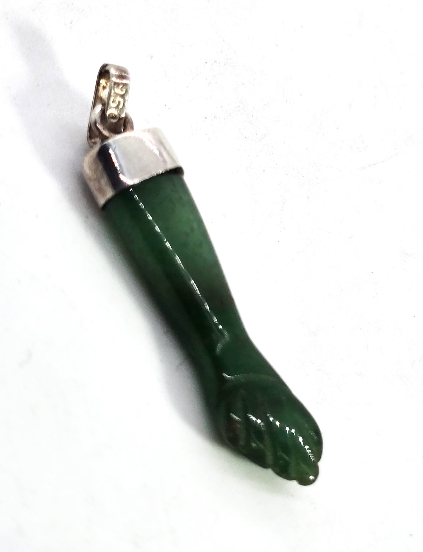 Nephrite Jade green gemstone Mano Figa 950 sterling silver vintage charm