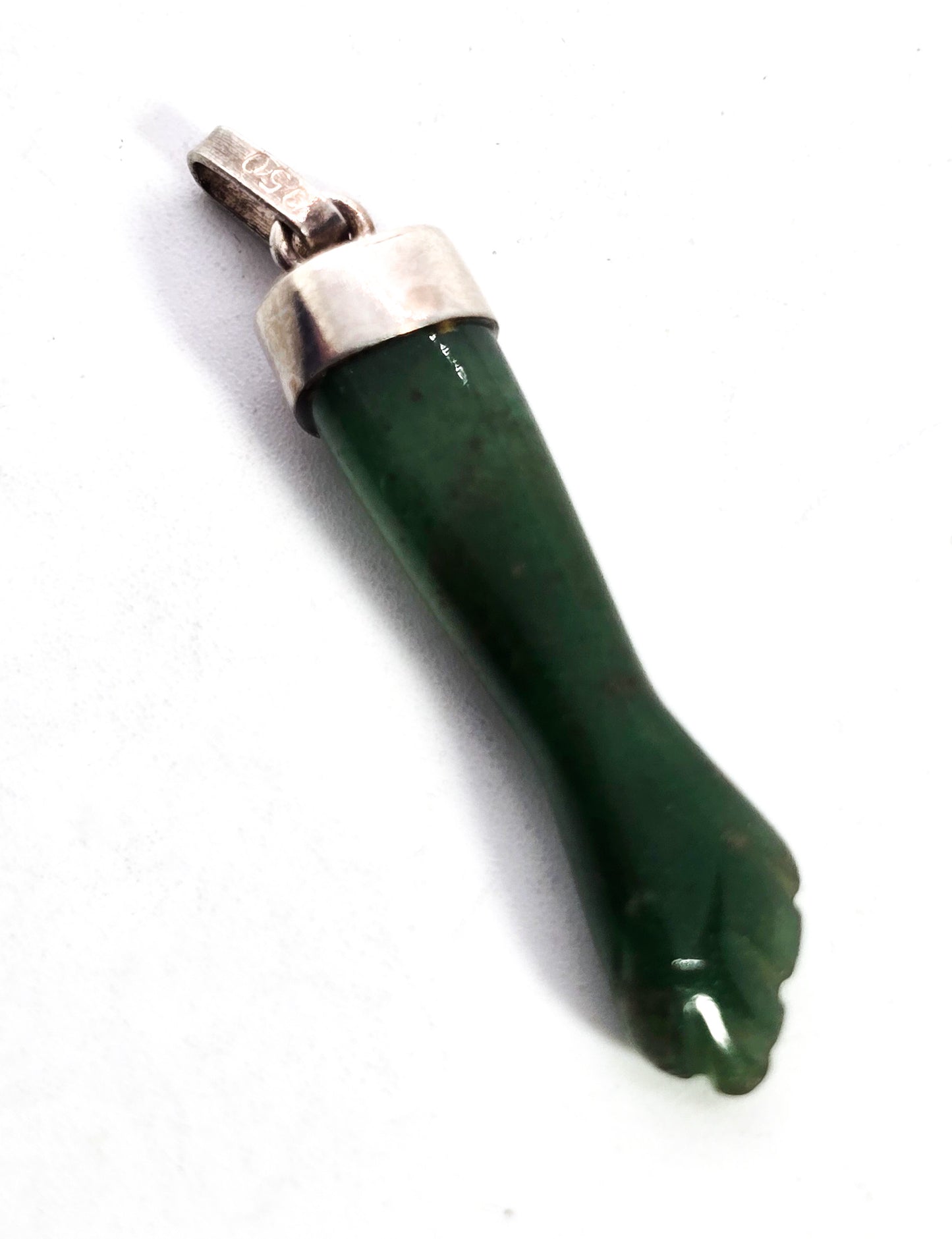 Nephrite Jade green gemstone Mano Figa 950 sterling silver vintage charm