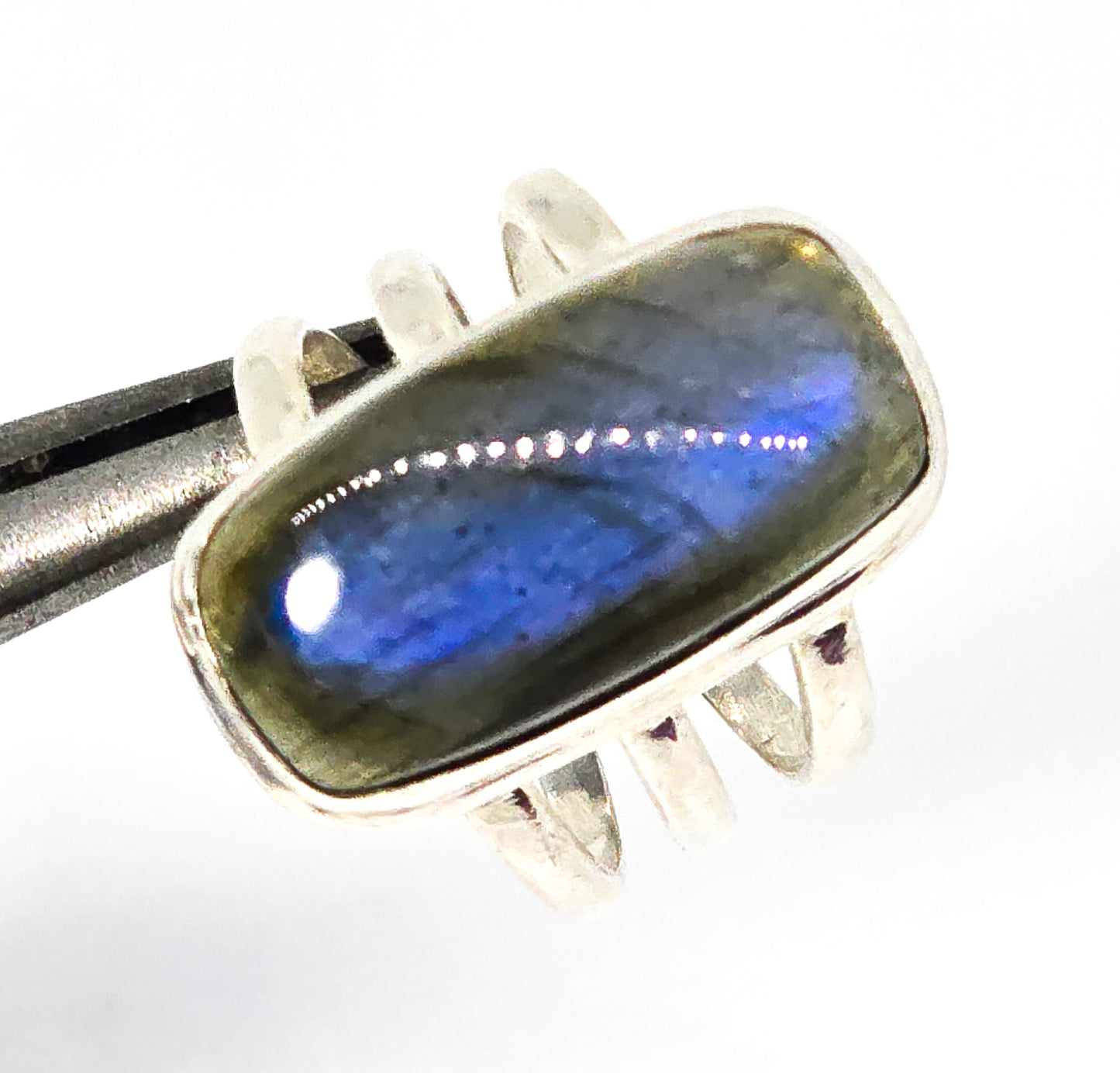 Blue Flashy Labradorite large sterling silver split shank India YS statement ring size 7