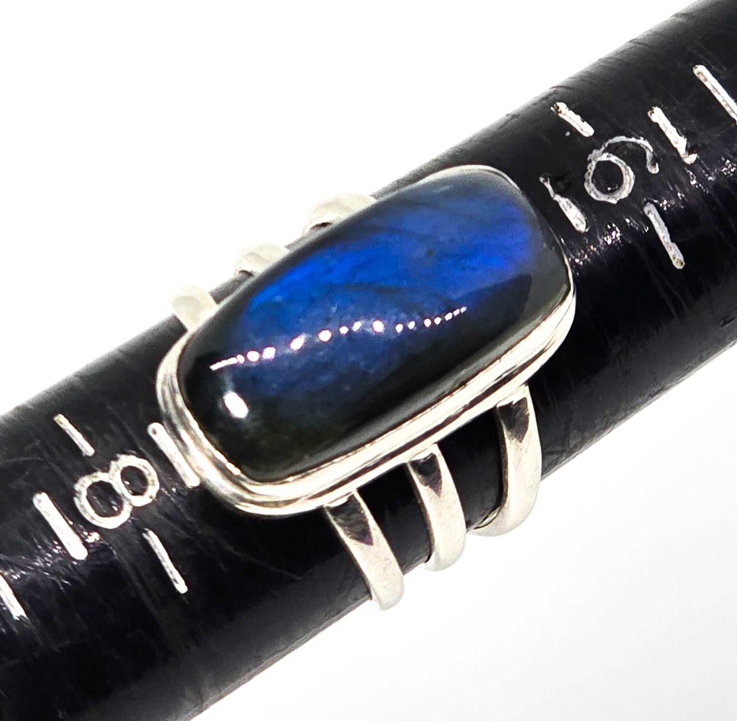 Blue Flashy Labradorite large sterling silver split shank India YS statement ring size 7