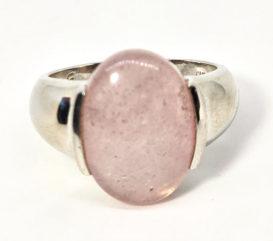 Large Rose quartz pink gemstone thick solid sterling silver hallmarked ring size 10