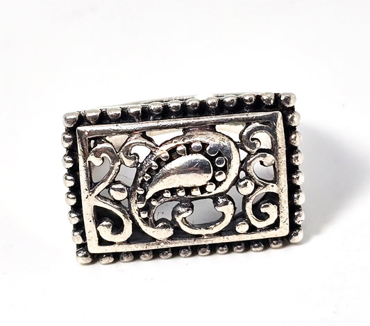 Paisley Scroll Design open large Sterling Silver NF Plaque Ring Size 7