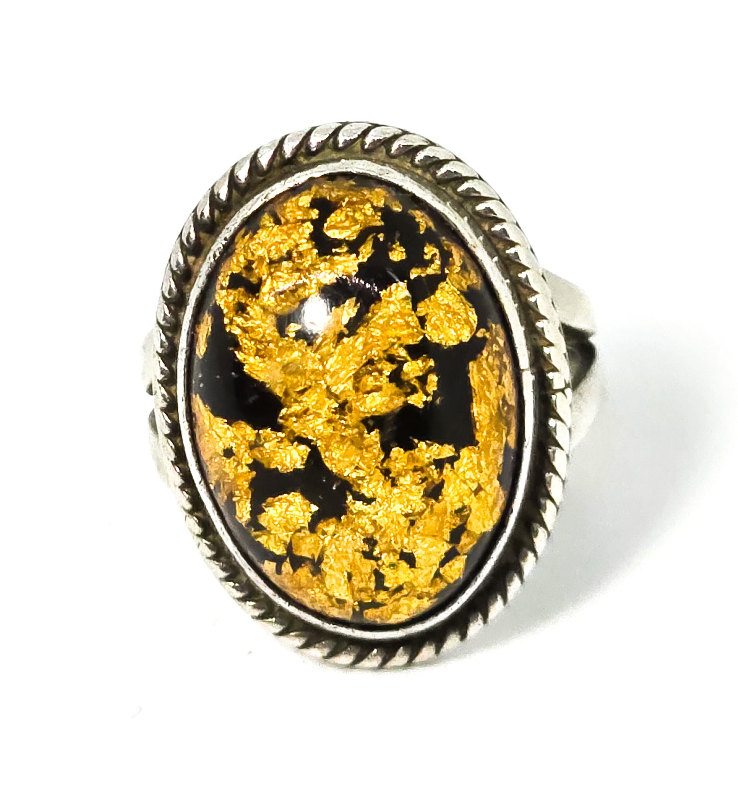 Gold flake Lucite sterling silver Native American vintage ring size 5