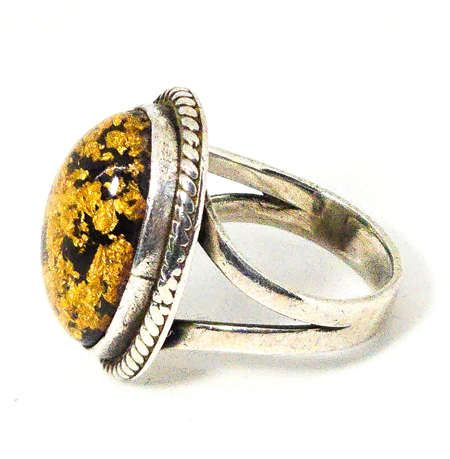 Gold flake Lucite sterling silver Native American vintage ring size 5