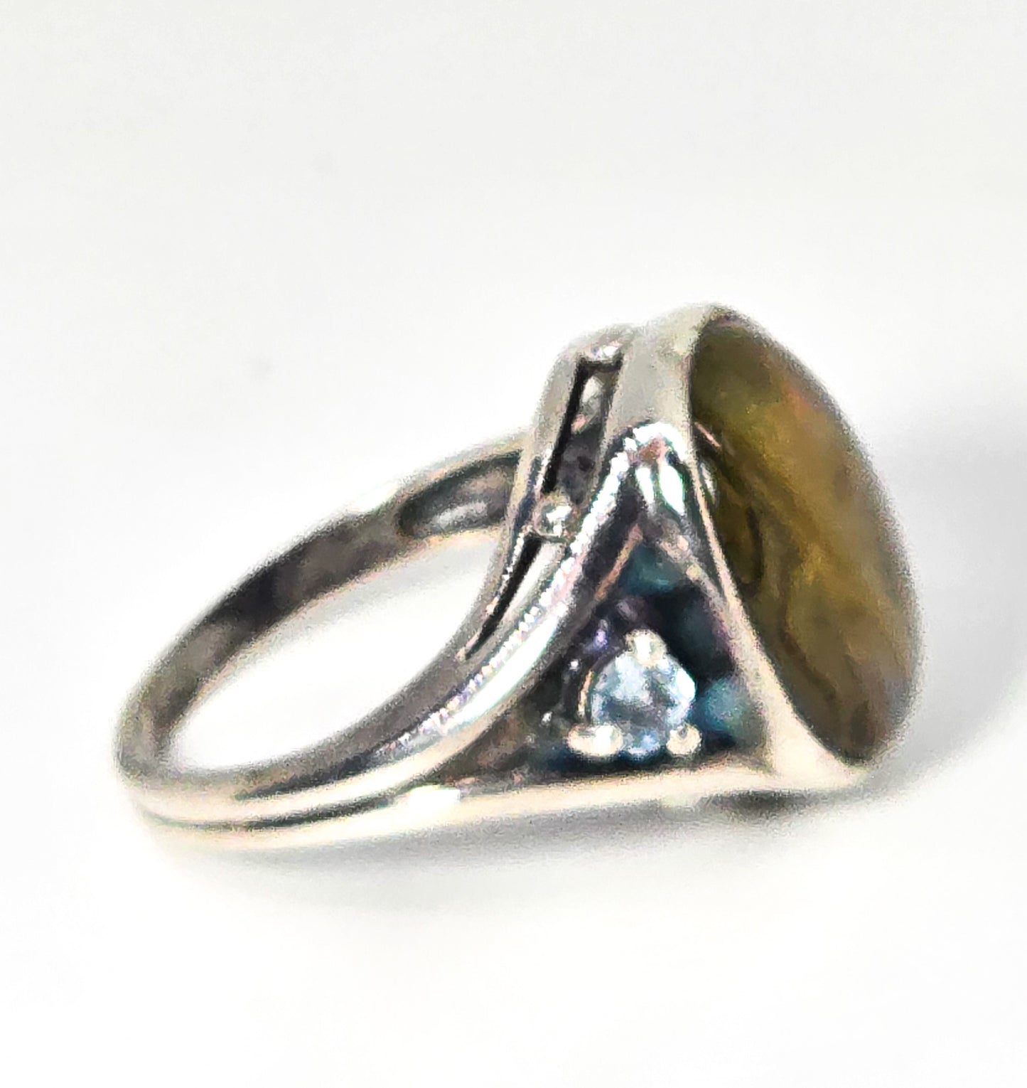 Abalone and blue topaz sterling silver signed Avon ring size 6