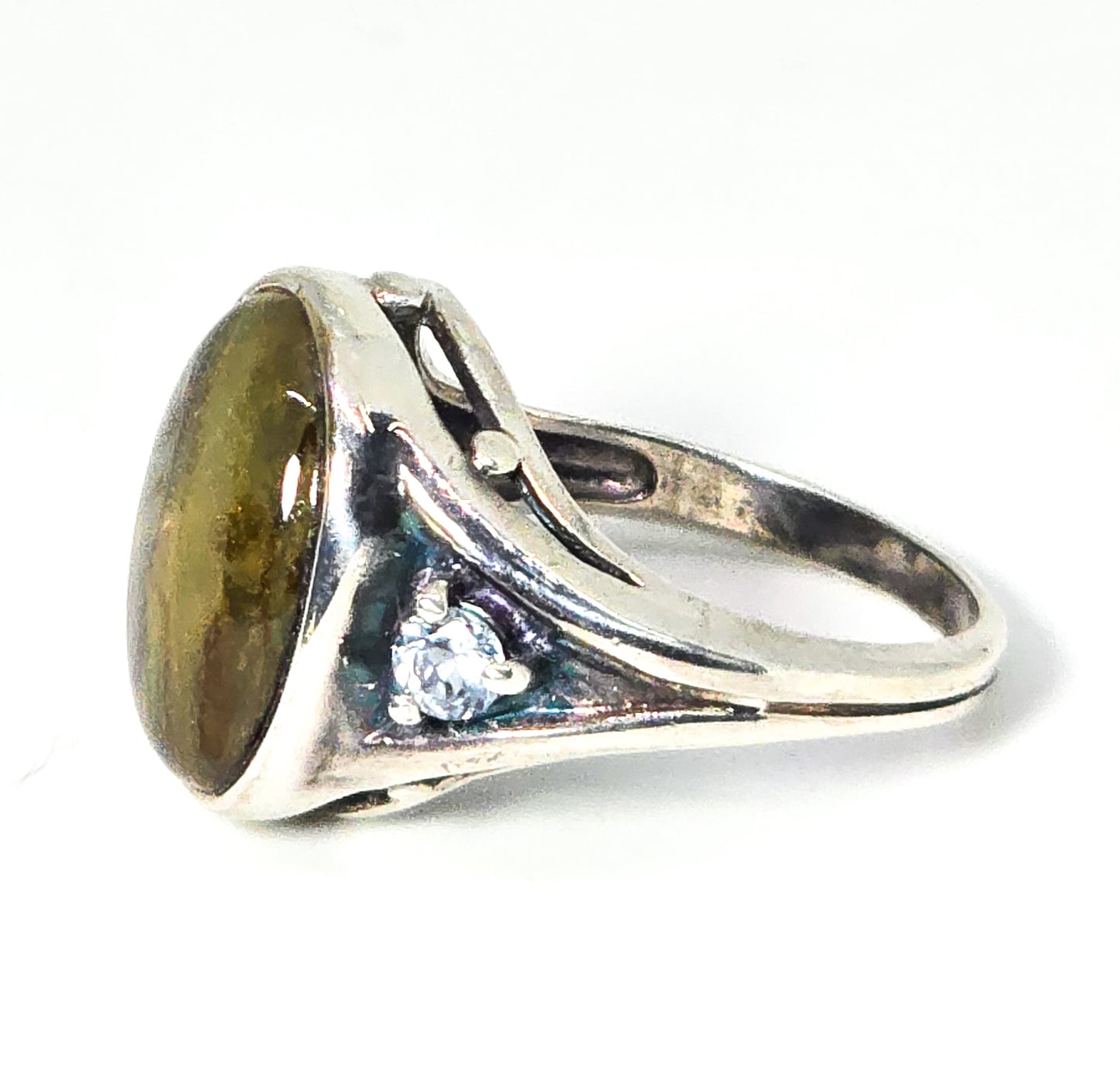 Abalone and blue topaz sterling silver signed Avon ring size 6