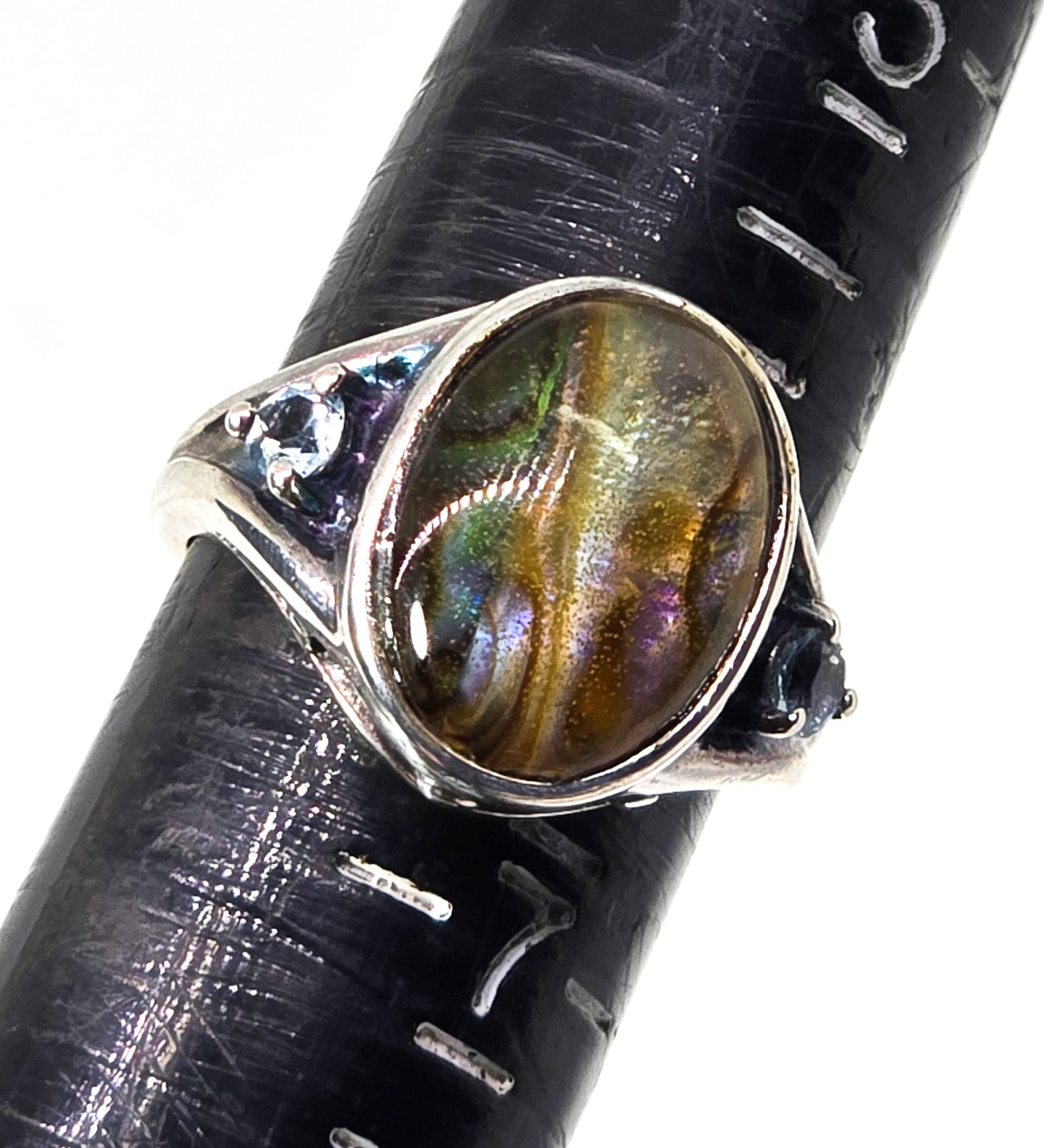 Abalone and blue topaz sterling silver signed Avon ring size 6