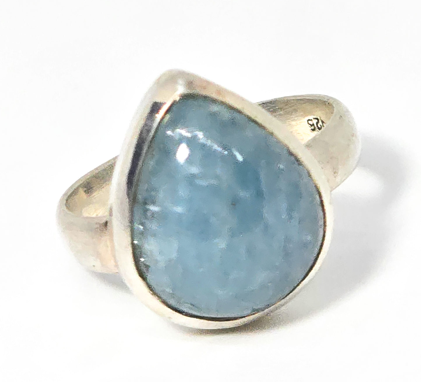 Aquamarine pear cut blue gemstone sterling silver ring size 6.5