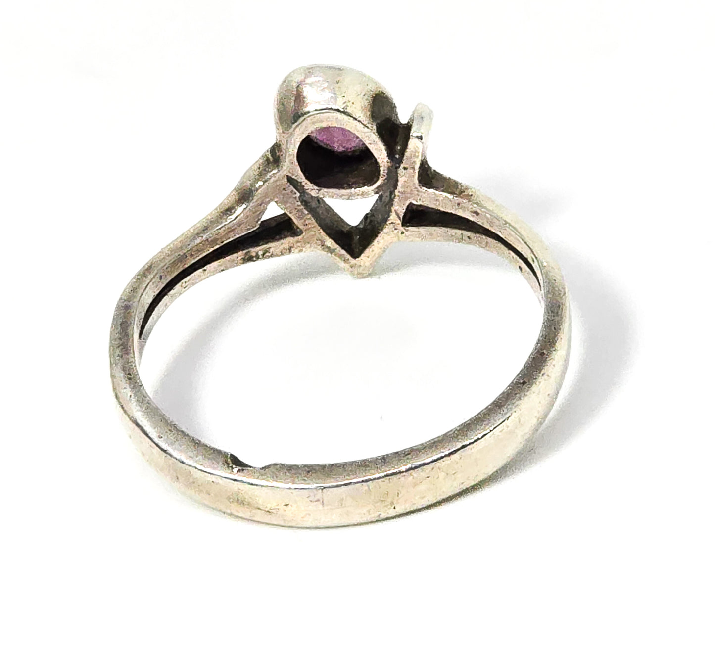 Amethyst purple gemstone modernist vintage retro chevron sterling silver ring size 7