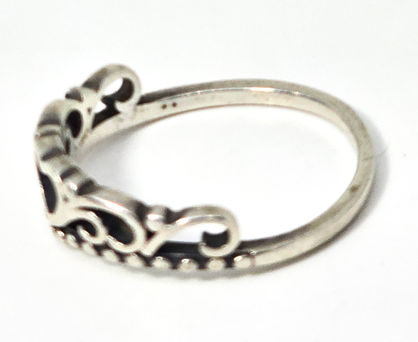 Heart filigree crown sterling silver thin stacking ring size 8