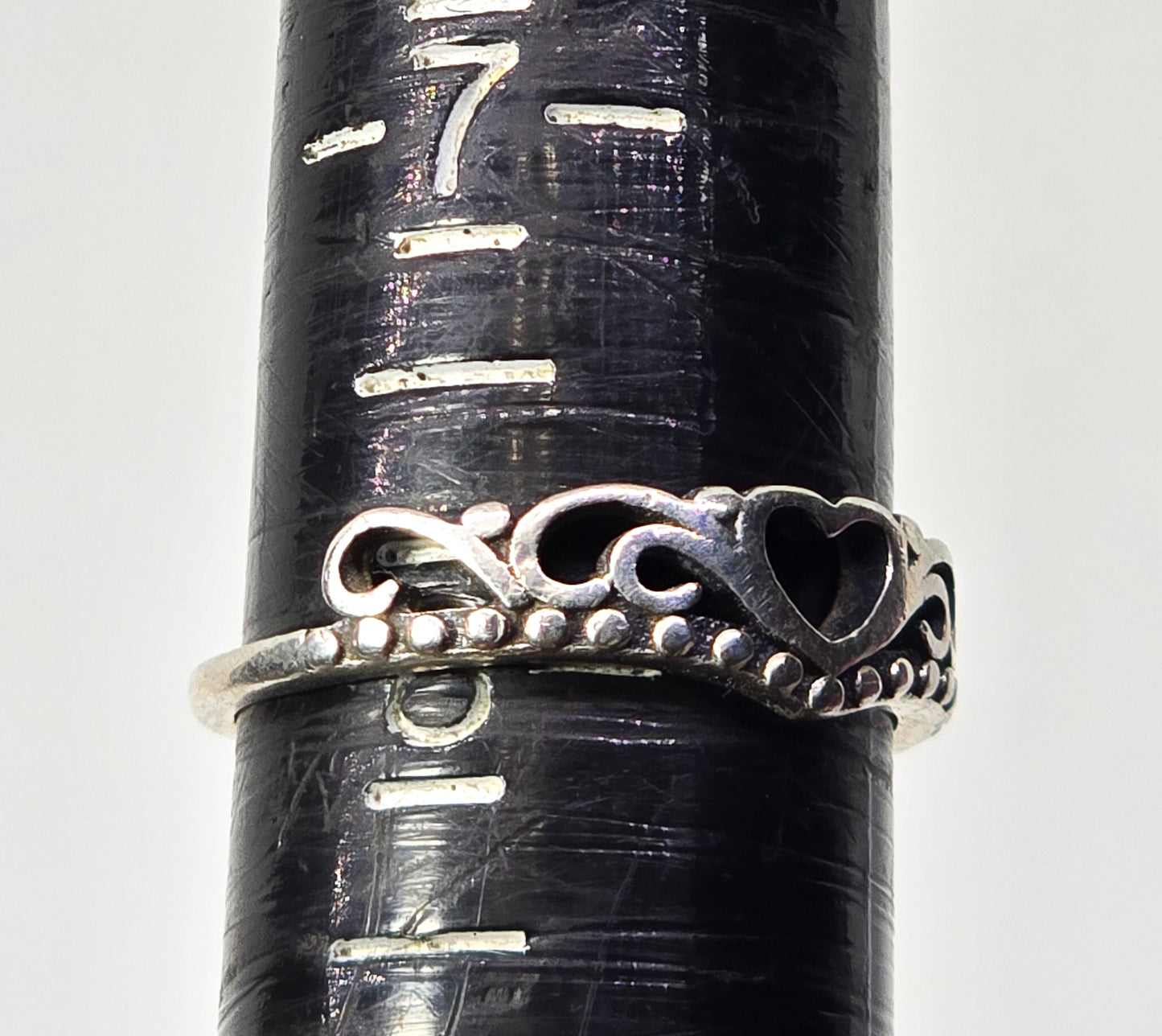 Heart filigree crown sterling silver thin stacking ring size 8