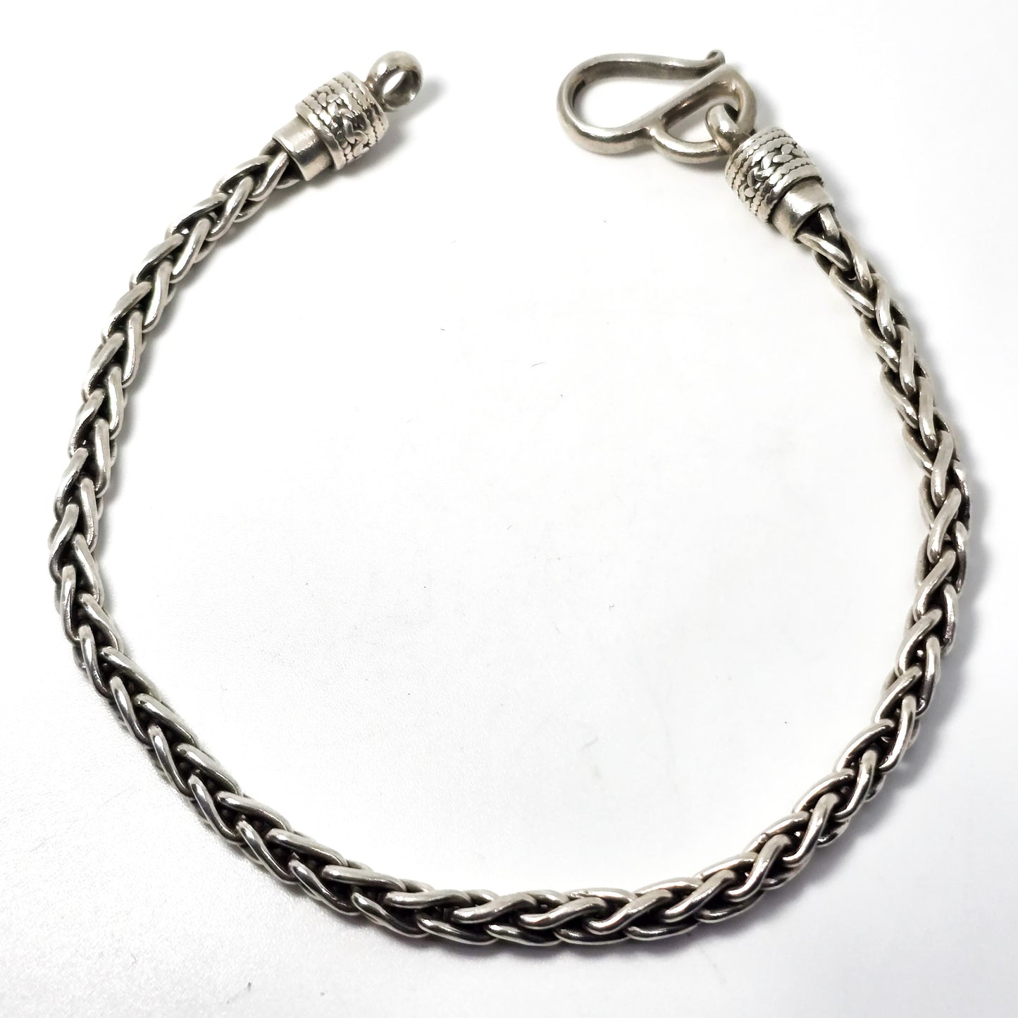 Suarti BA thick sterling silver wheat link chain signed Bali tribal bracelet