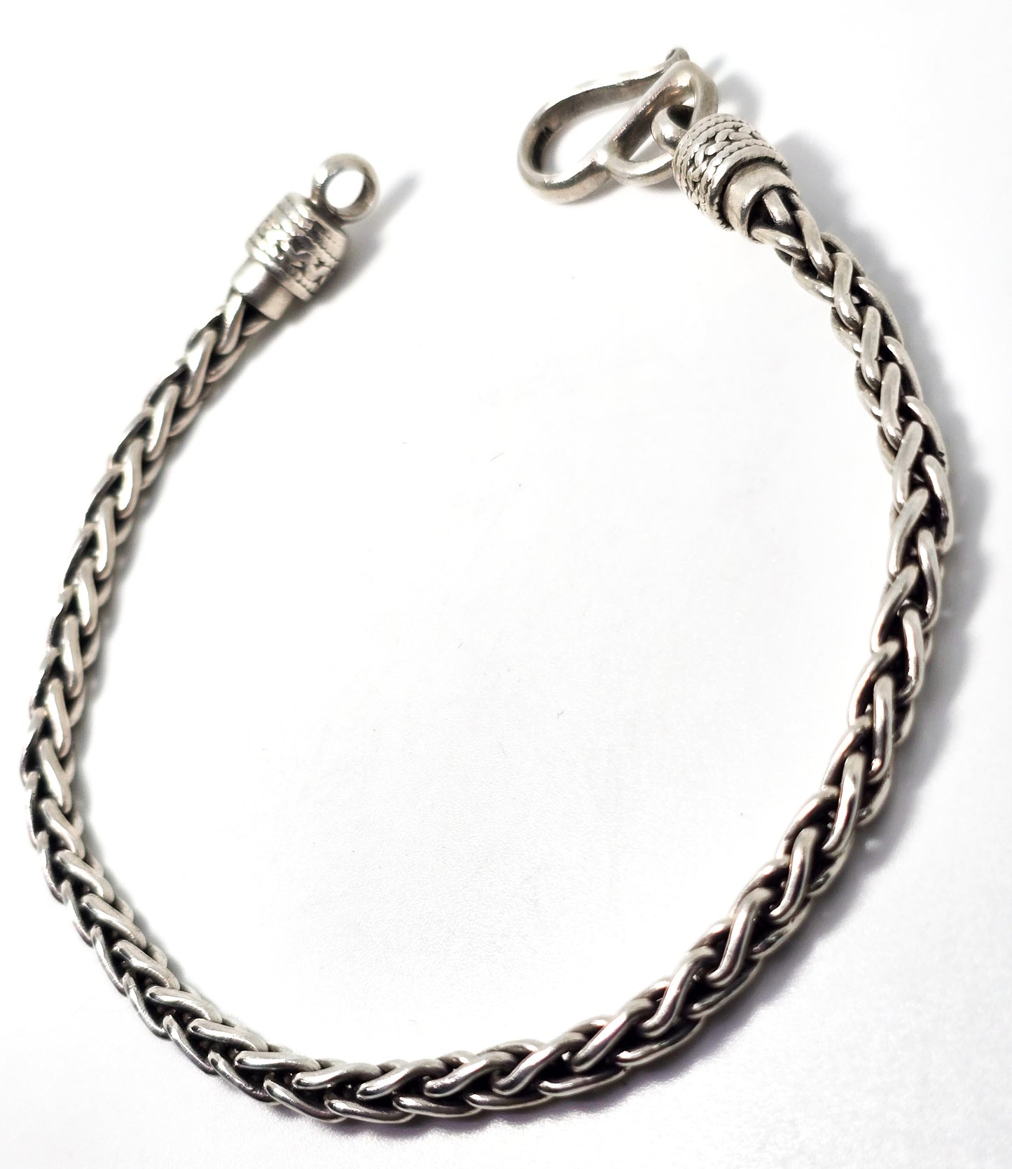 Suarti BA thick sterling silver wheat link chain signed Bali tribal bracelet