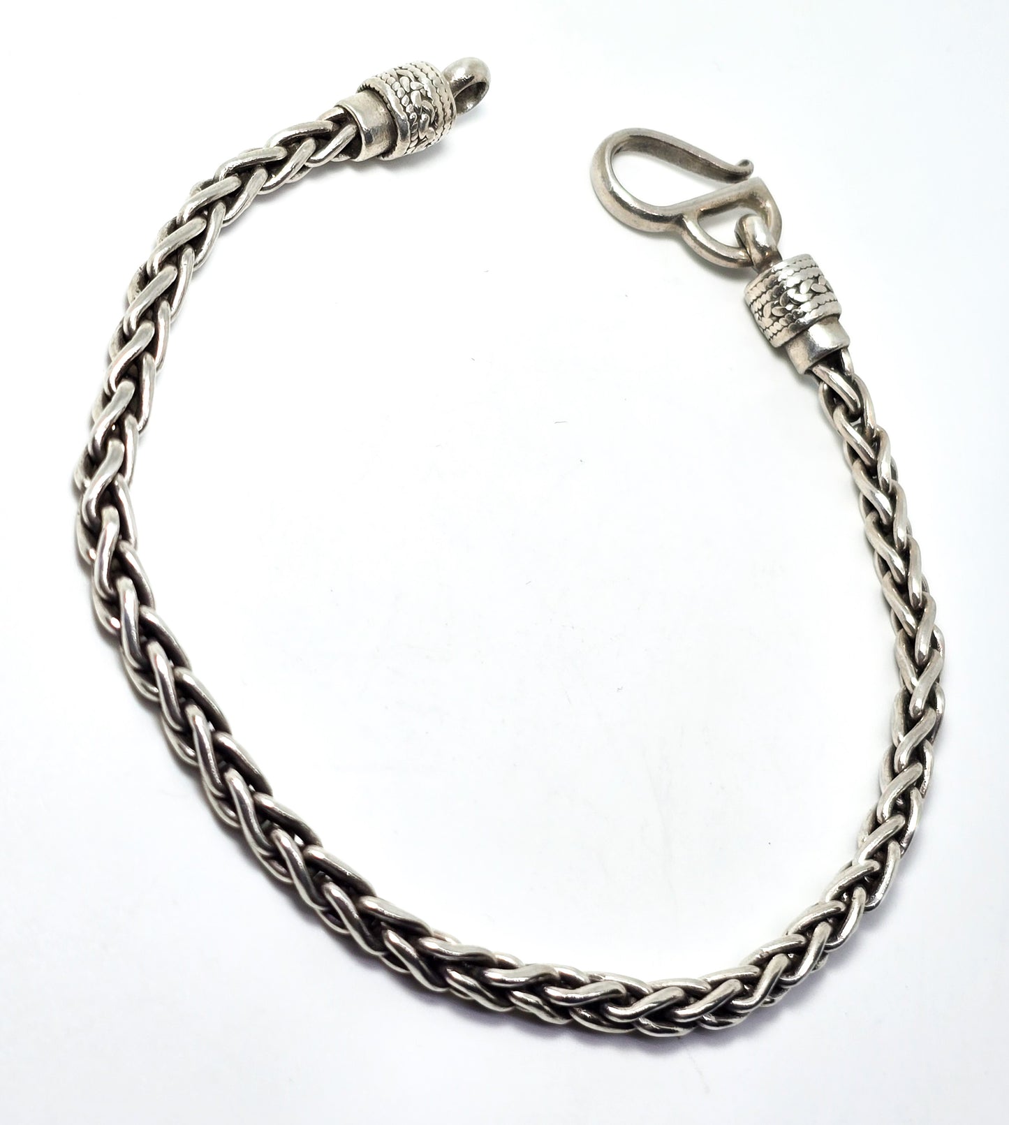 Suarti BA thick sterling silver wheat link chain signed Bali tribal bracelet