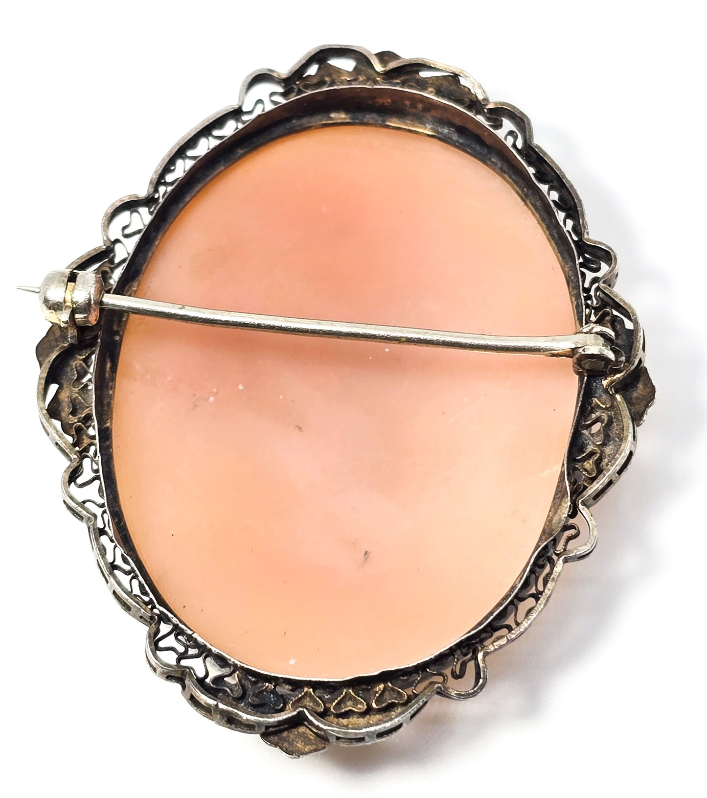 Rebekah and the Well antique carved shell sterling silver gold filled cameo brooch