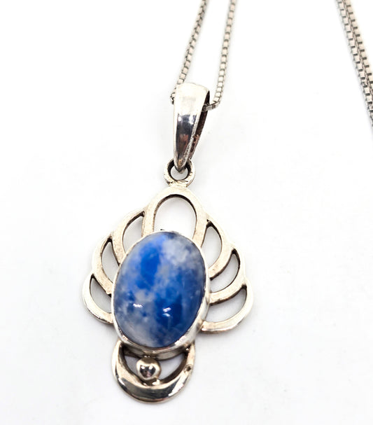 Blue Moonstone Large Flashy gemstone sterling silver pendant necklace
