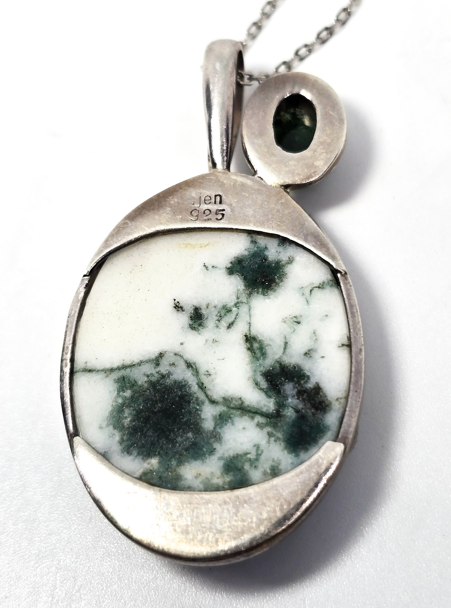 Sajen Moss agate and tree agate green double gemstone sterling silver pendant necklace