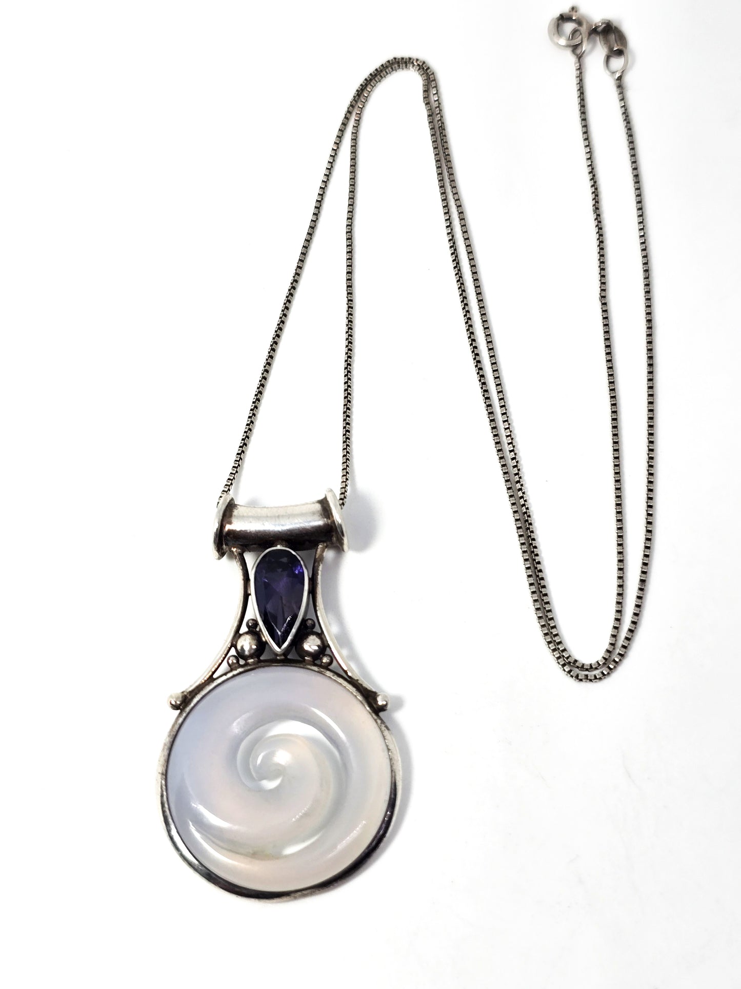 Sajen Blue Chalcedony swirl tanzanite gemstone sterling silver pendant necklace