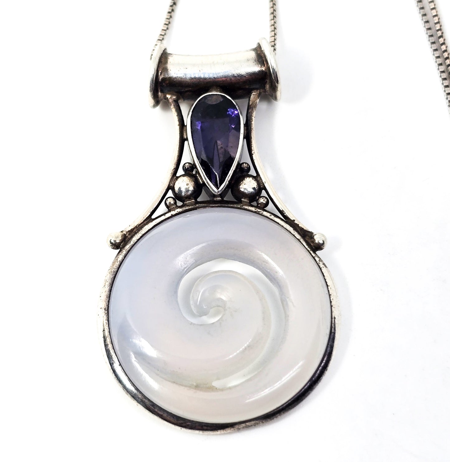 Sajen Blue Chalcedony swirl tanzanite gemstone sterling silver pendant necklace