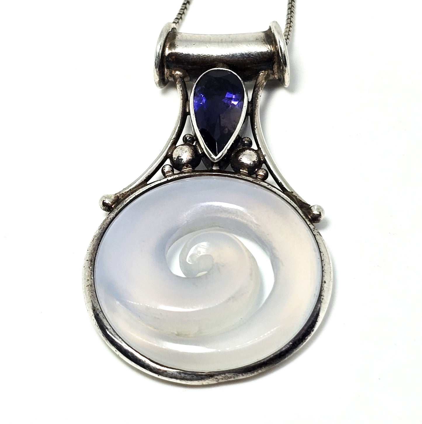 Sajen Blue Chalcedony swirl tanzanite gemstone sterling silver pendant necklace