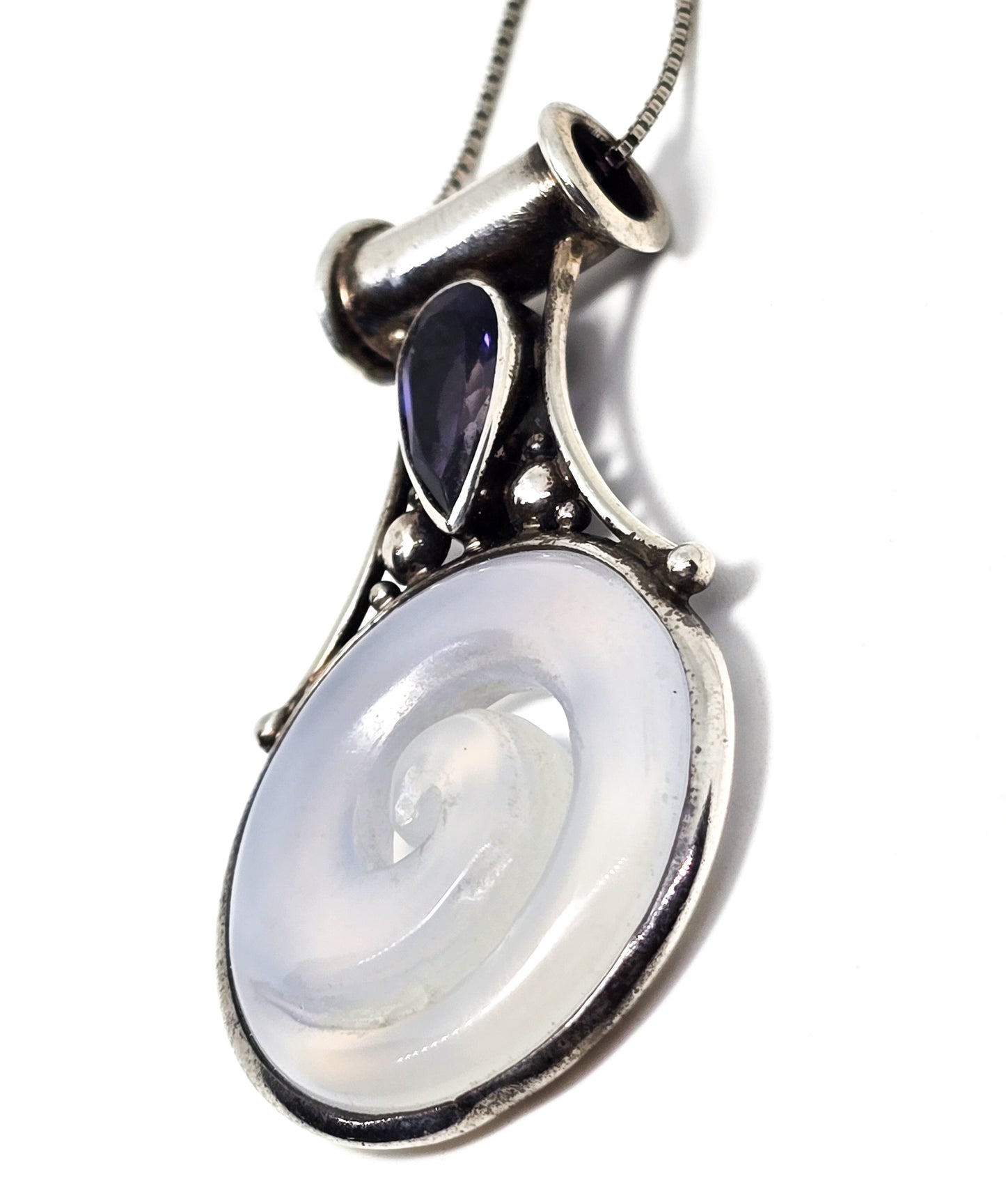 Sajen Blue Chalcedony swirl tanzanite gemstone sterling silver pendant necklace