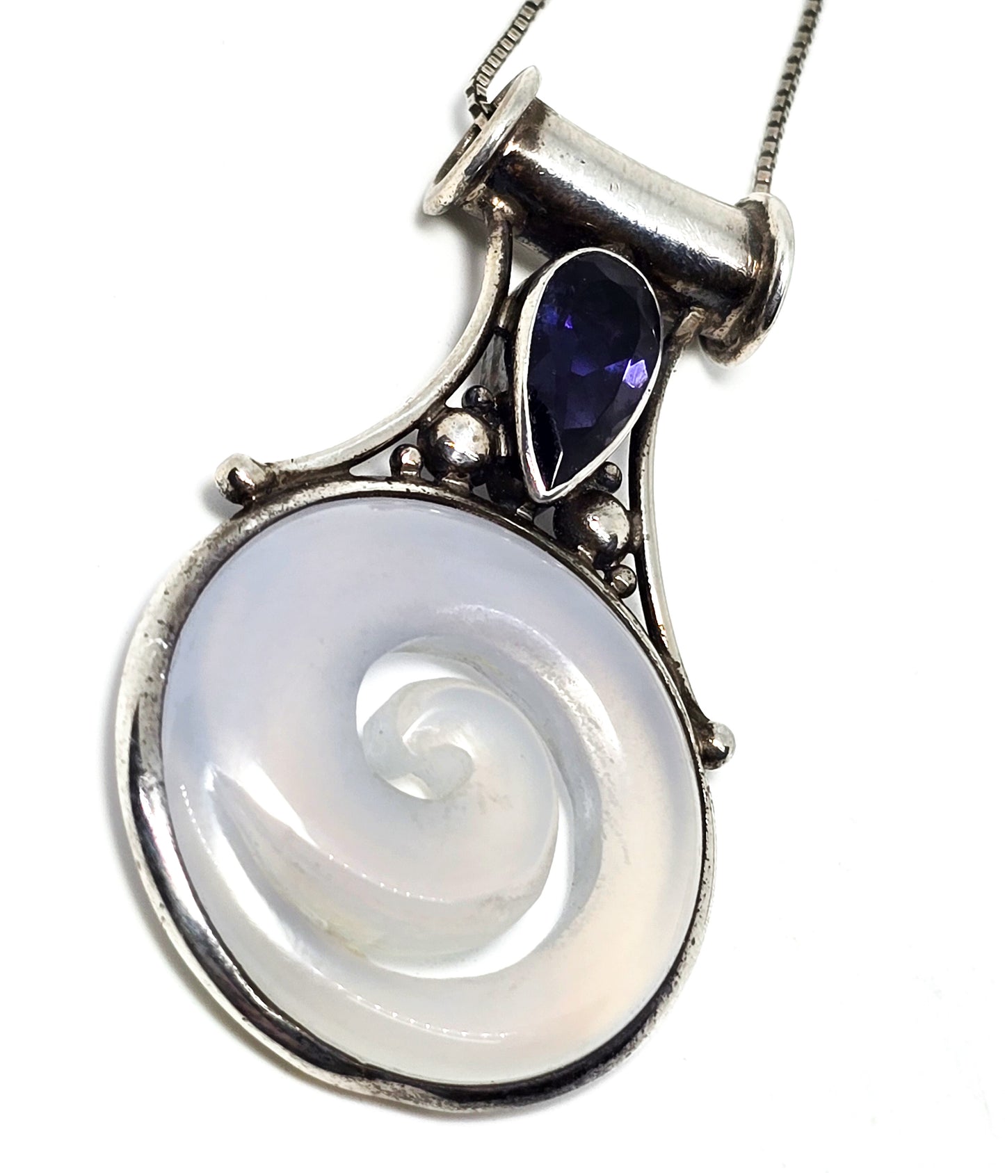 Sajen Blue Chalcedony swirl tanzanite gemstone sterling silver pendant necklace