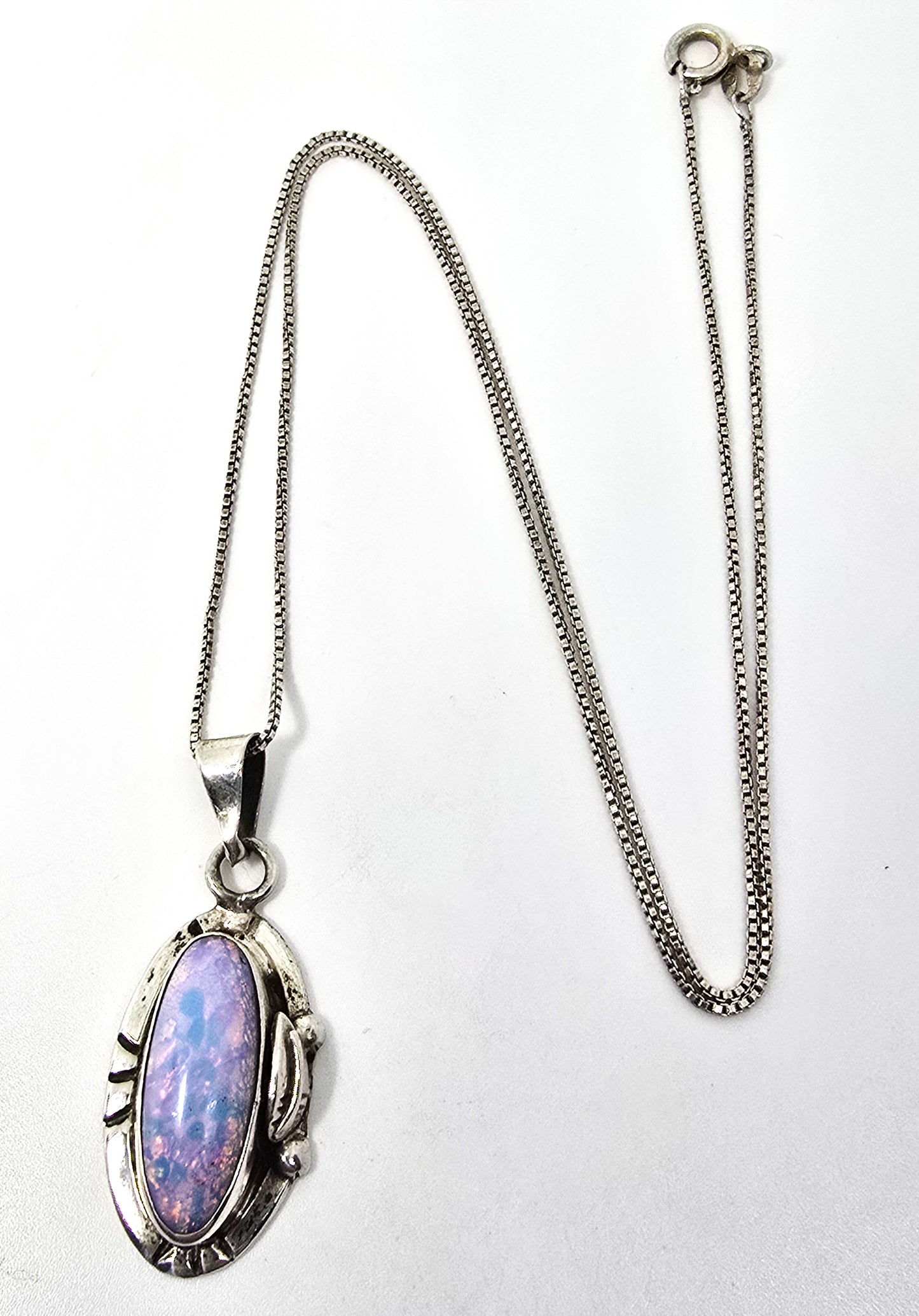 Dichroic glass Jelly Opal vintage sterling silver Mexican pendant necklace