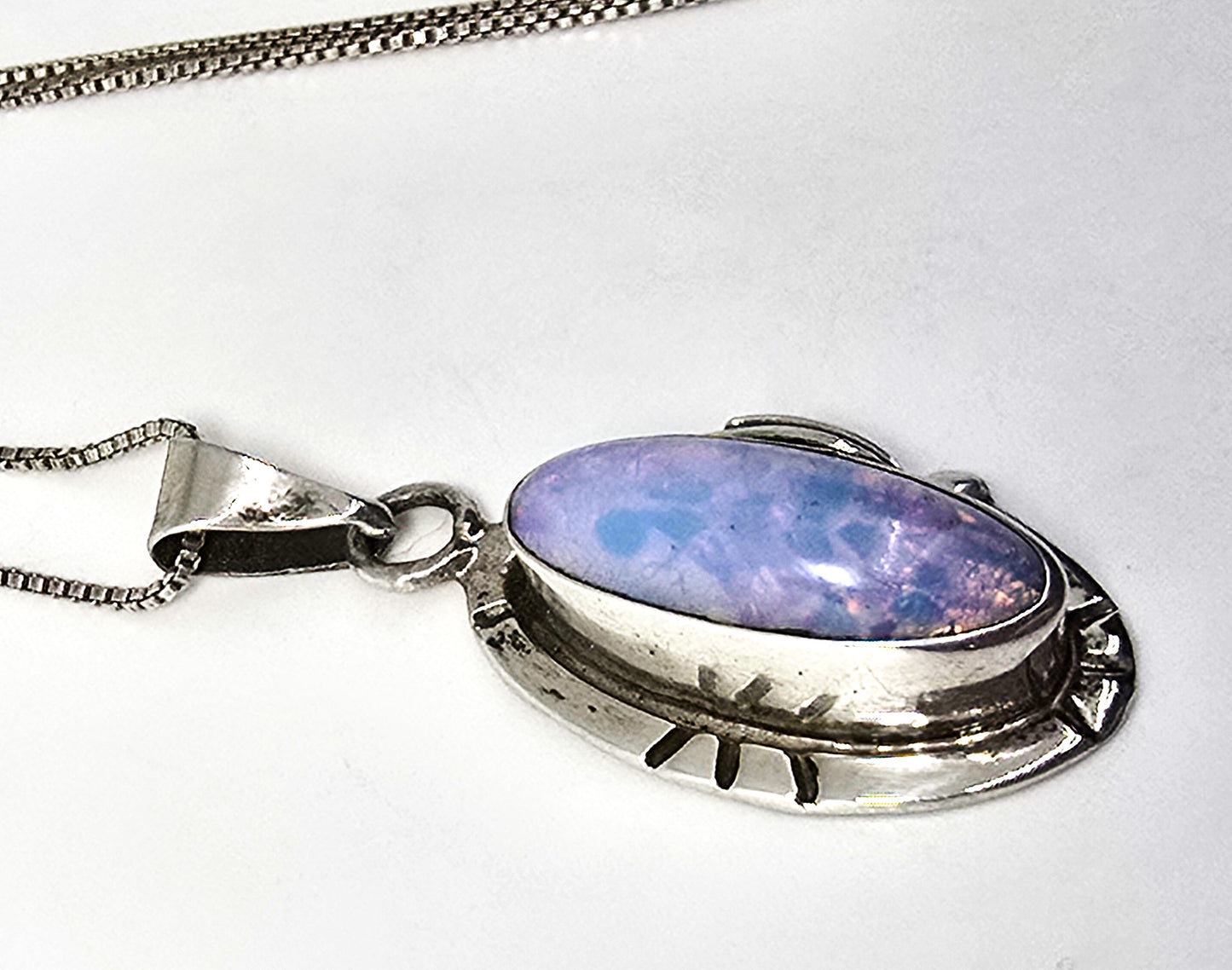 Dichroic glass Jelly Opal vintage sterling silver Mexican pendant necklace