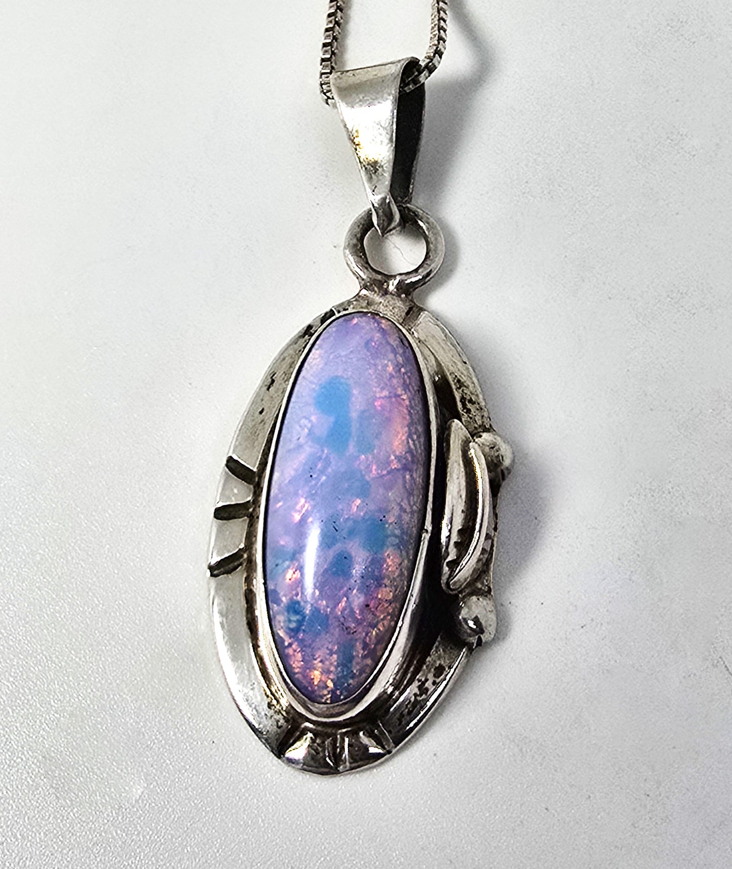 Dichroic glass Jelly Opal vintage sterling silver Mexican pendant necklace