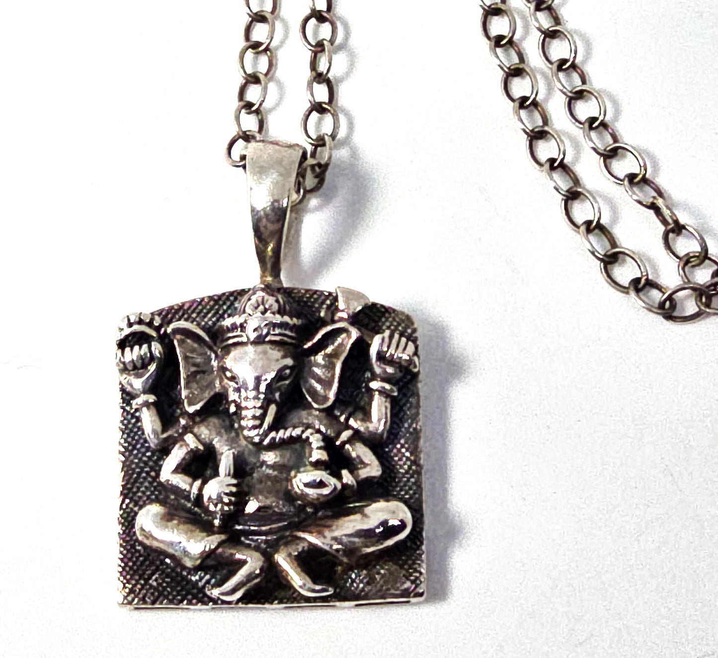 Ganesha Hindu Elephant God Sterling Silver Vintage Deity pendant Necklace