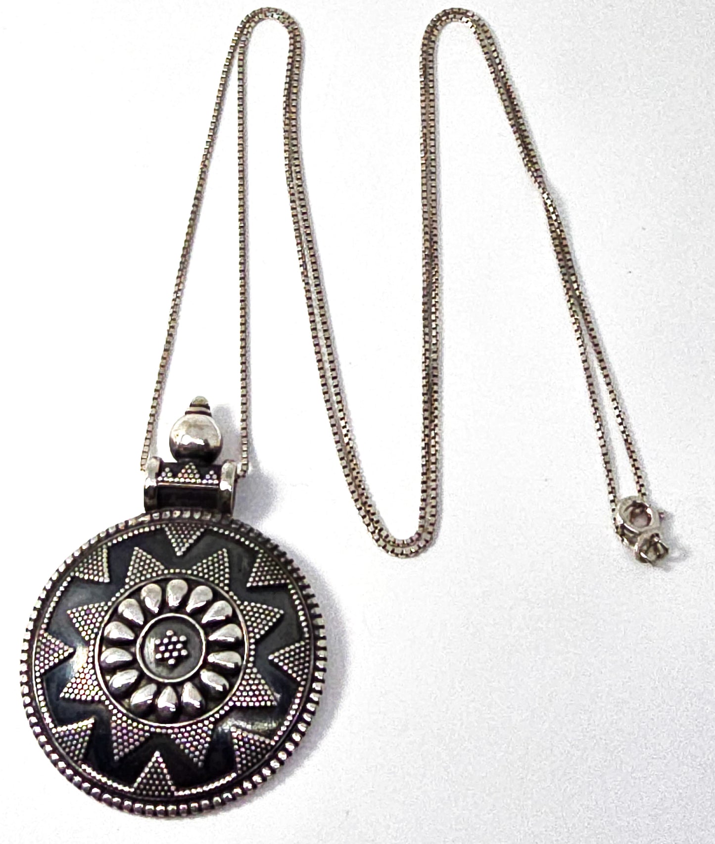 Large tribal Bali mandala vintage sterling silver pendant necklace