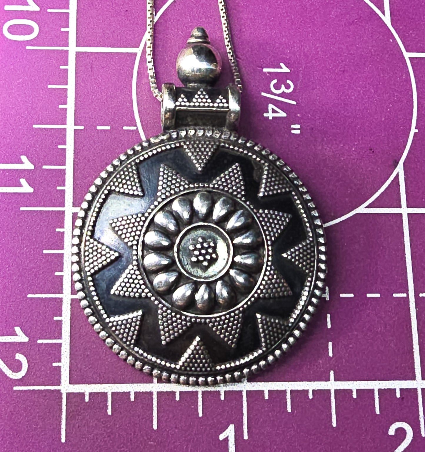 Large tribal Bali mandala vintage sterling silver pendant necklace