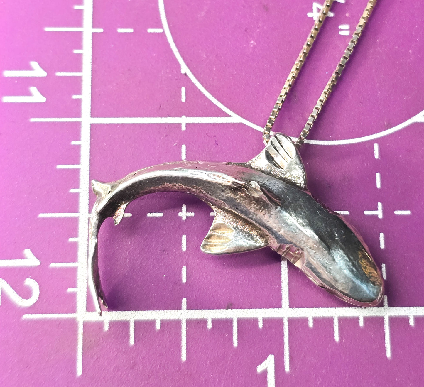 Great white shark solid sterling silver vintage retro surfer ocean pendant necklace