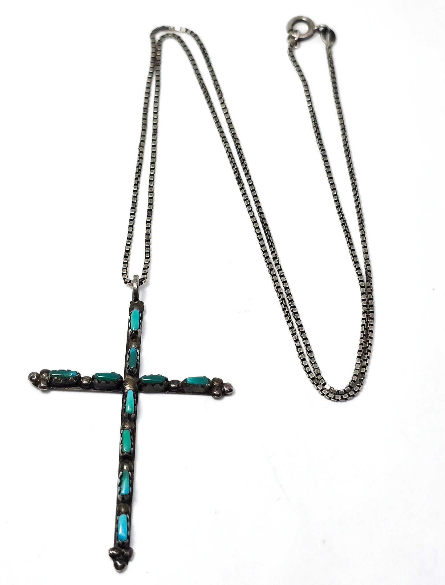 Native American Zuni petite point sterling silver vintage handcrafted cross necklace