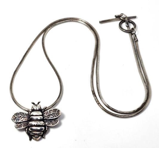 Honey Bee insect figural solid sterling silver pendant necklace