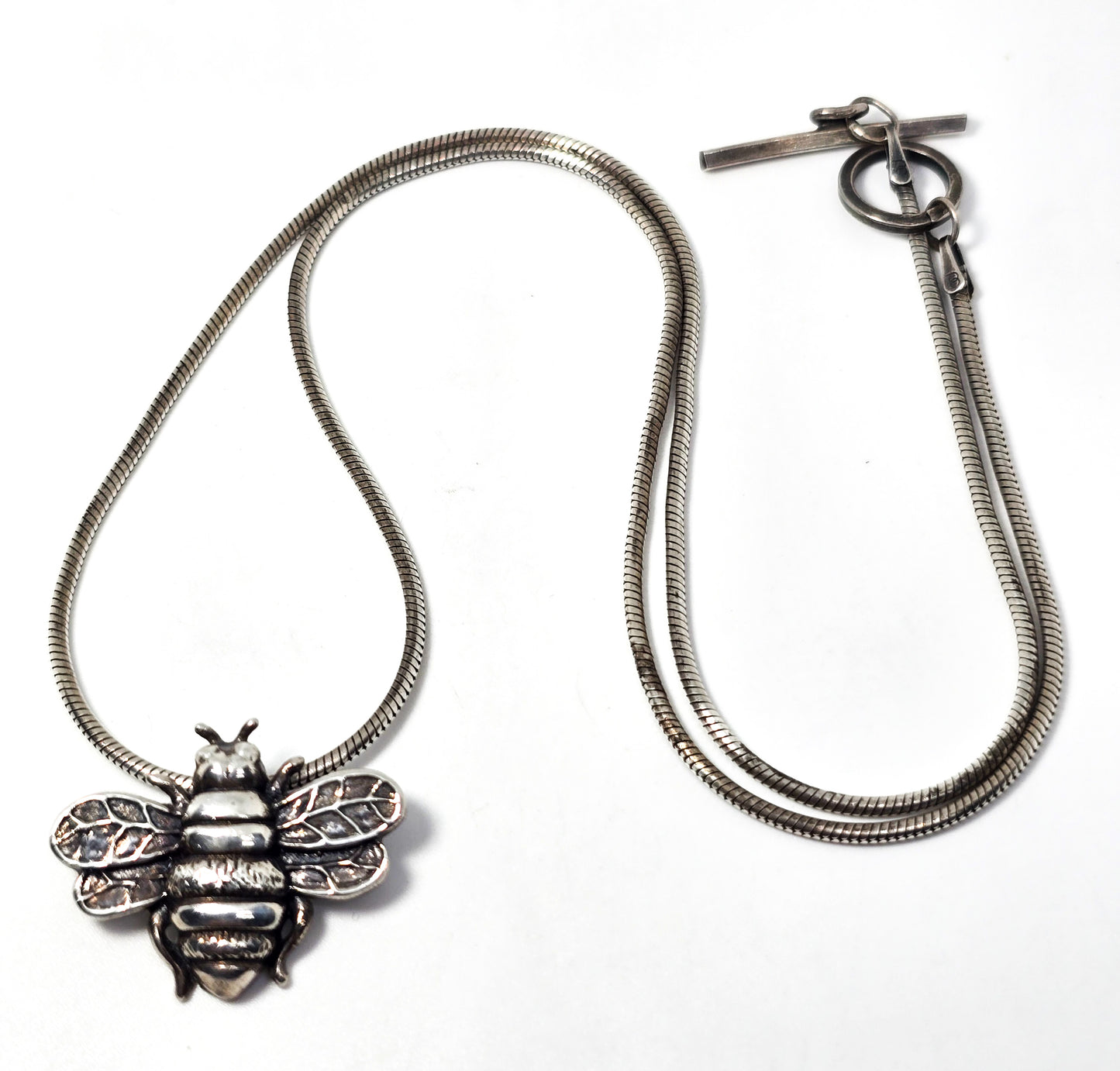 Honey Bee insect figural solid sterling silver pendant necklace