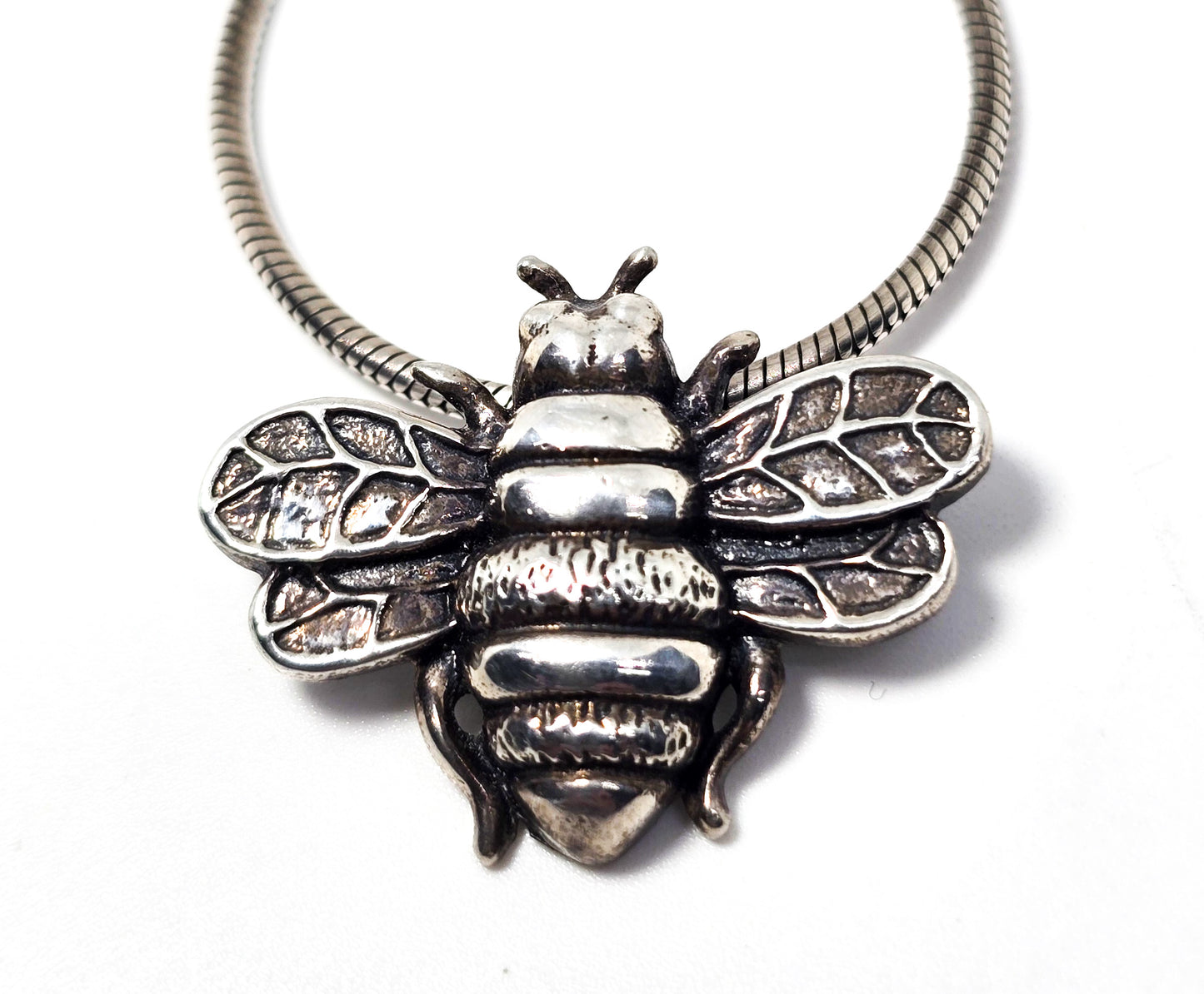 Honey Bee insect figural solid sterling silver pendant necklace