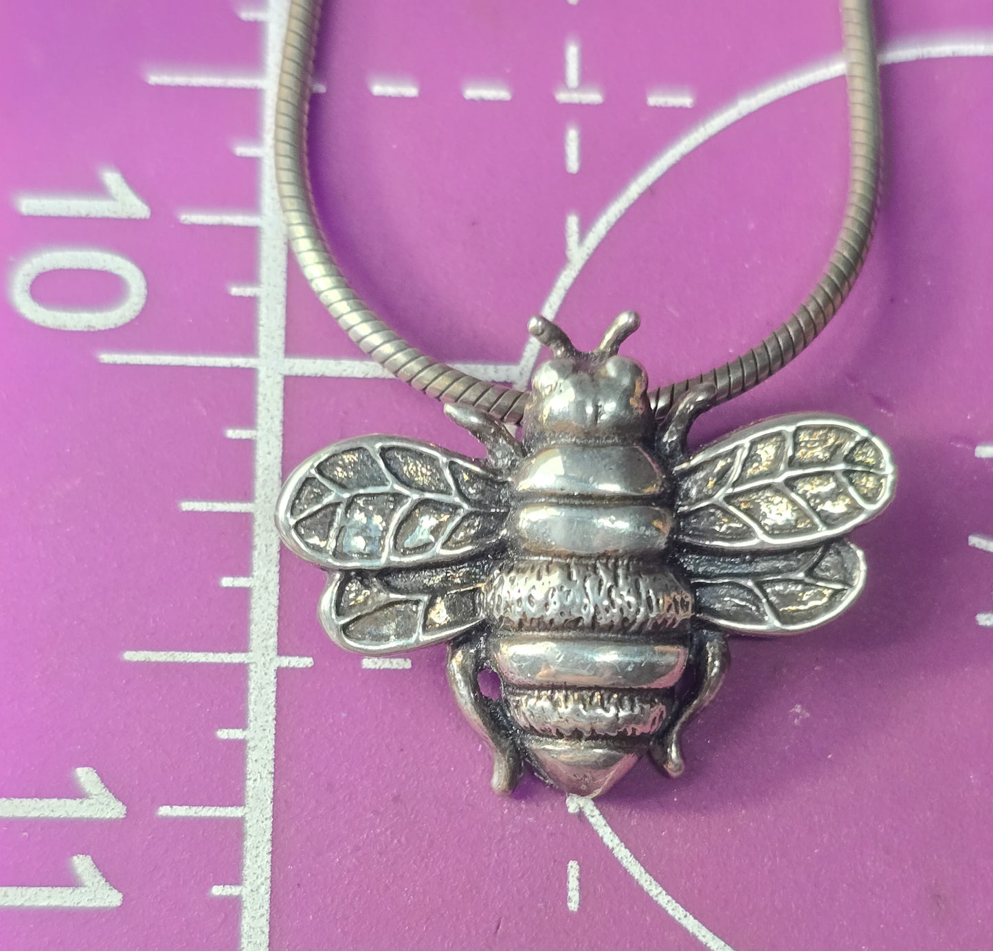 Honey Bee insect figural solid sterling silver pendant necklace