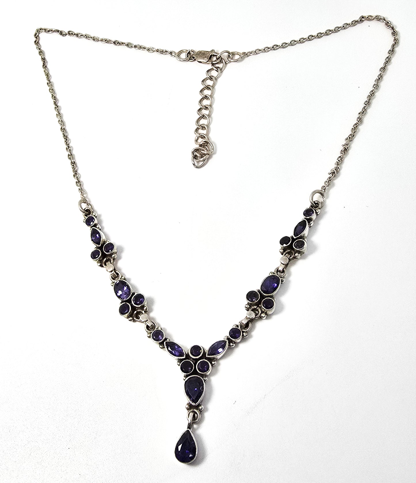 Tanzanite faceted gemstone bezel set sterling silver collar statement necklace