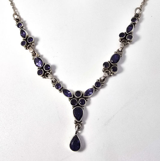 Tanzanite faceted gemstone bezel set sterling silver collar statement necklace