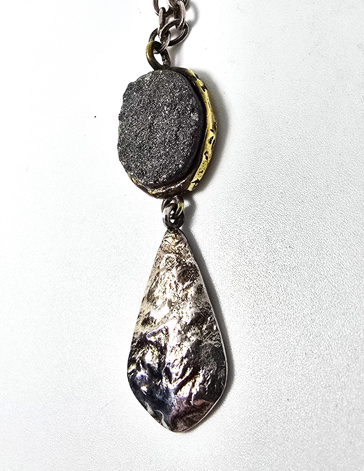 "Glisten Up" Druzy Pendant Silpada signed sterling silver and brass Necklace N3095