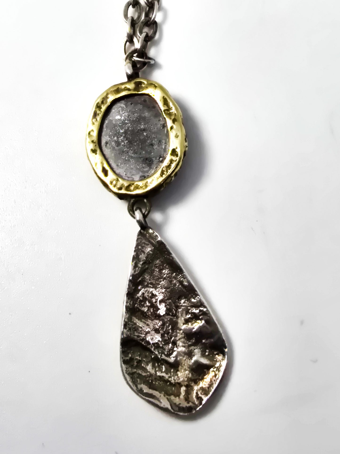 "Glisten Up" Druzy Pendant Silpada signed sterling silver and brass Necklace N3095