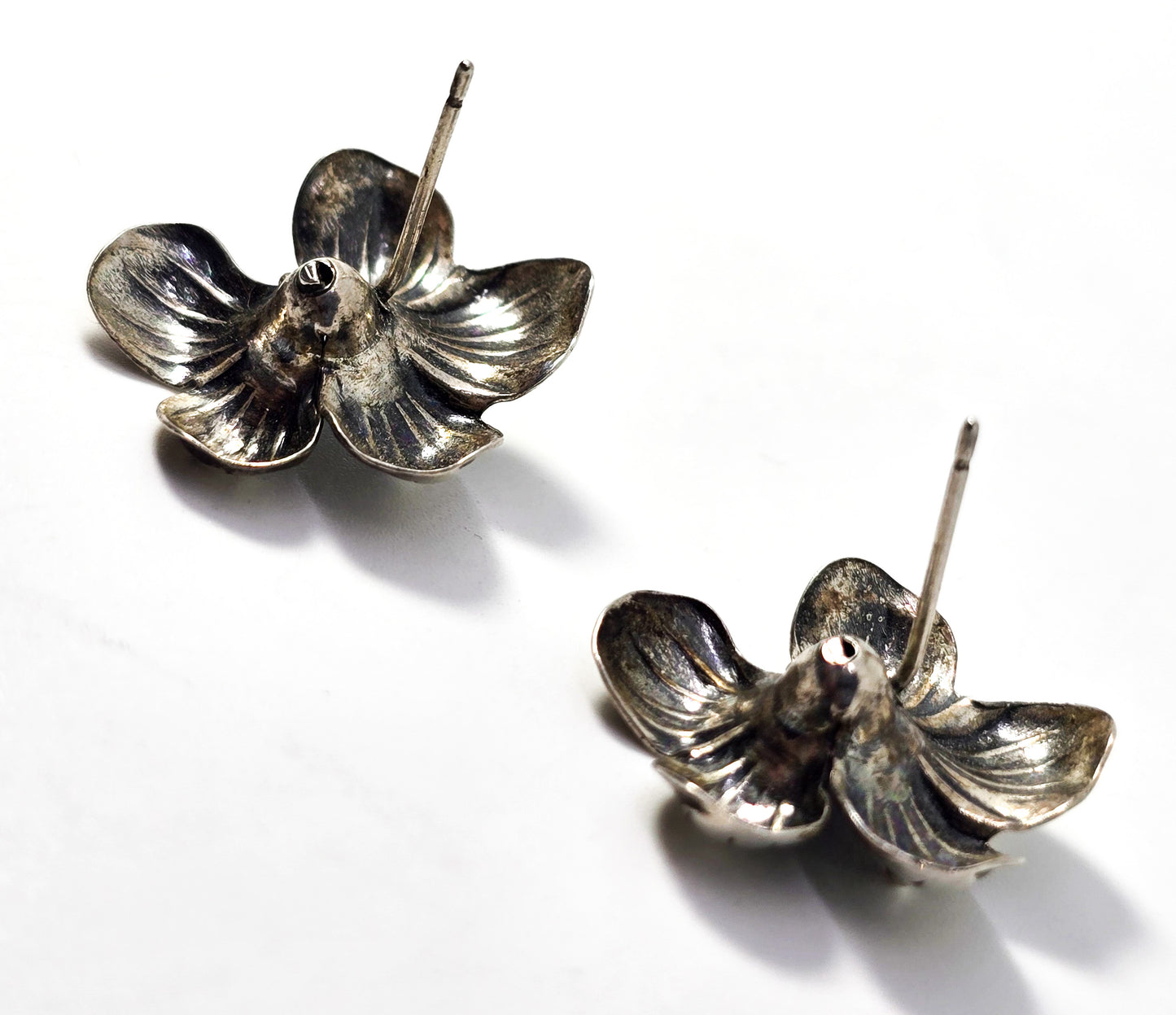 Beau sterling vintage hibiscus flower signed mid century post earrings