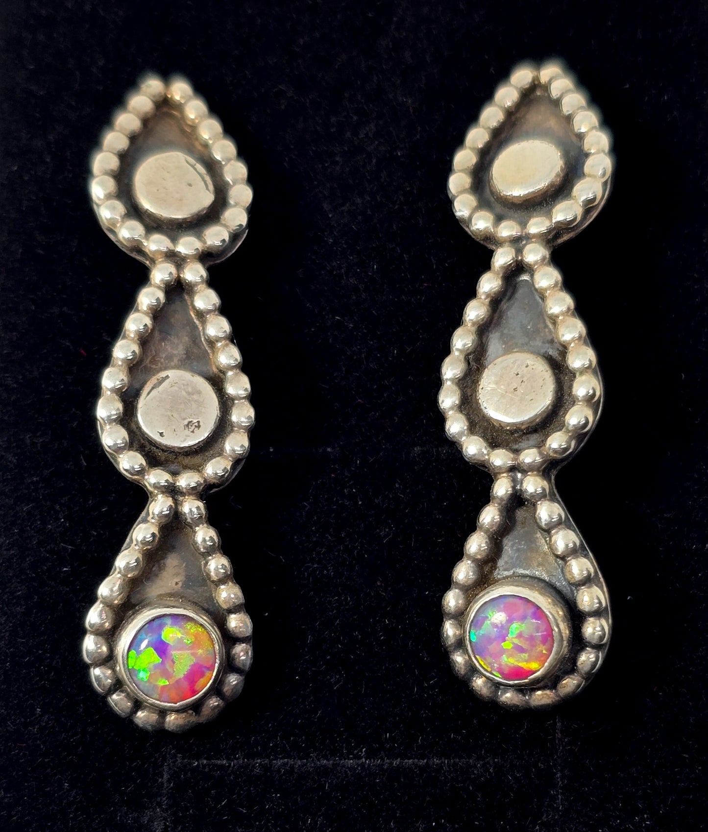 Pink Fire opal Navajo sterling silver half hoop large vintage earrings