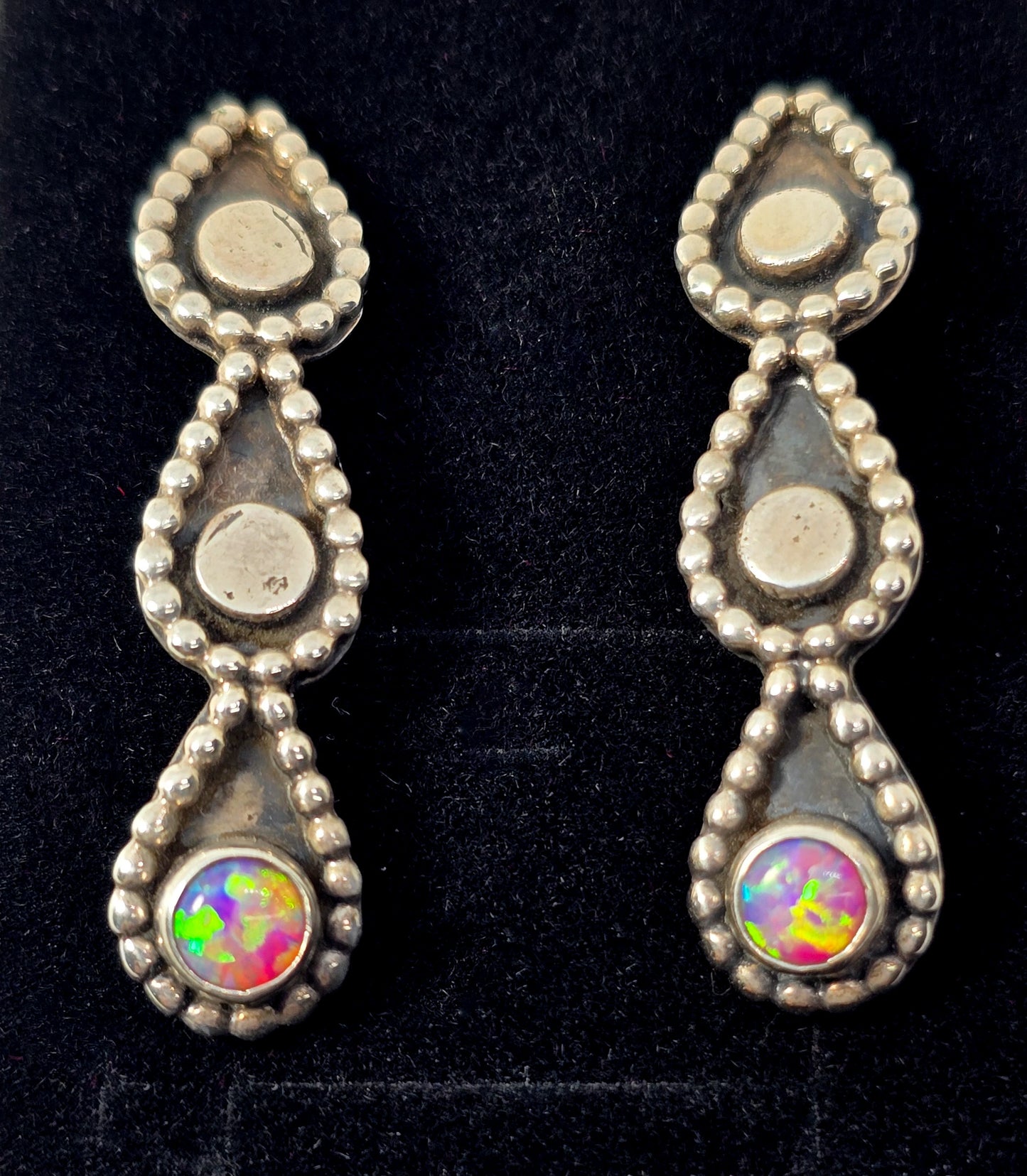 Pink Fire opal Navajo sterling silver half hoop large vintage earrings