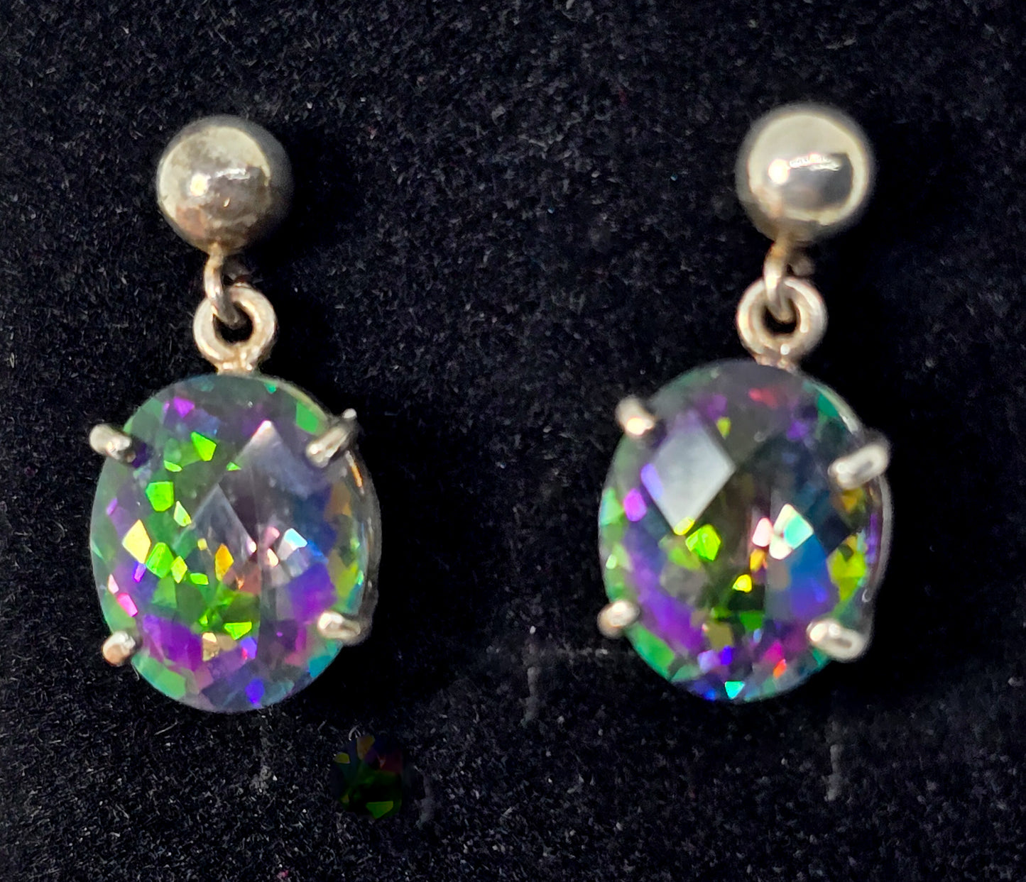 Mystic Topaz 10ct rainbow gemstone open work sterling silver post earrings