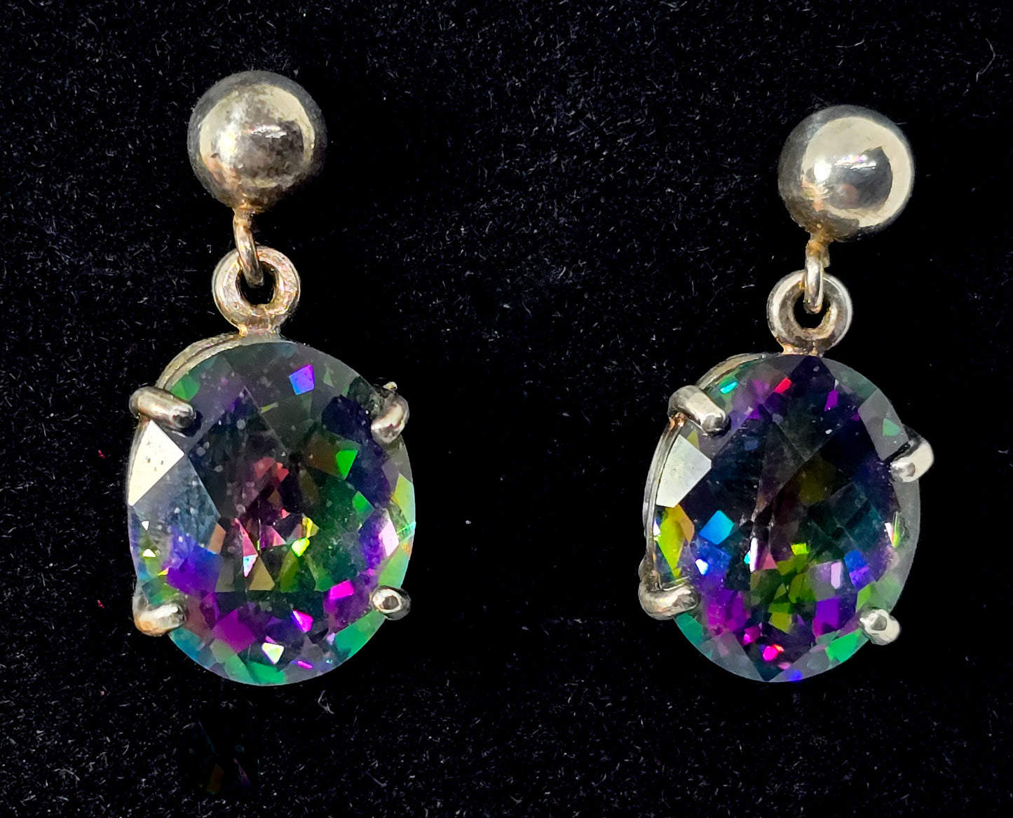 Mystic Topaz 10ct rainbow gemstone open work sterling silver post earrings