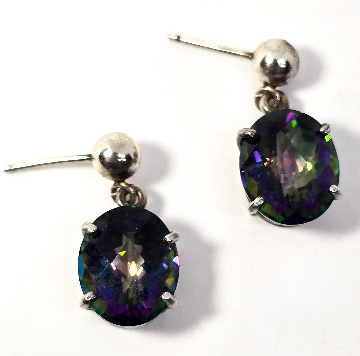 Mystic Topaz 10ct rainbow gemstone open work sterling silver post earrings