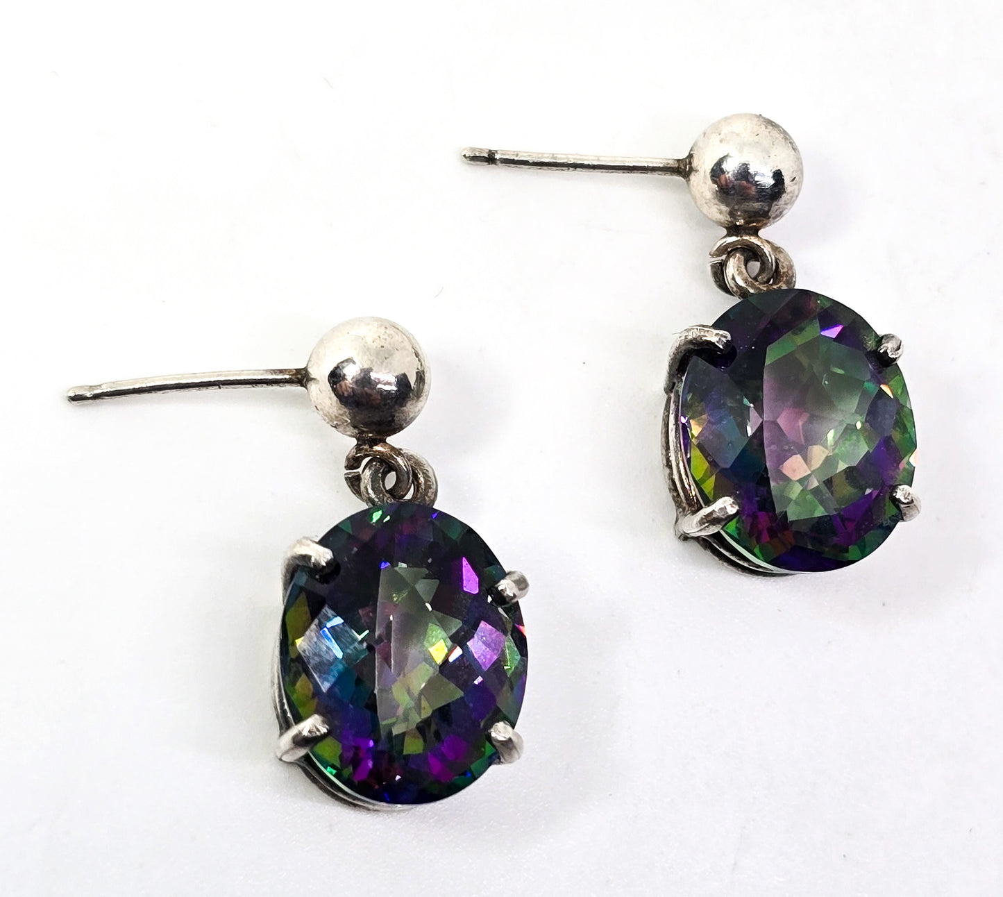 Mystic Topaz 10ct rainbow gemstone open work sterling silver post earrings