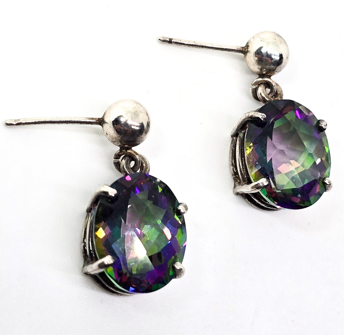 Mystic Topaz 10ct rainbow gemstone open work sterling silver post earrings